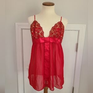 Seductive Wear Cinema Etoile Babydoll Slip Dress Size M Embroidered Bow Beaded ❤